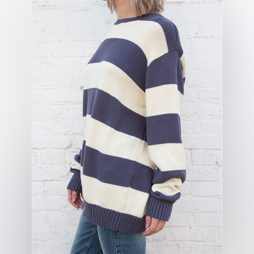 Brandy Melville John Galt Brianna Sweater Crewneck White Navy Stripe Knit Cotton